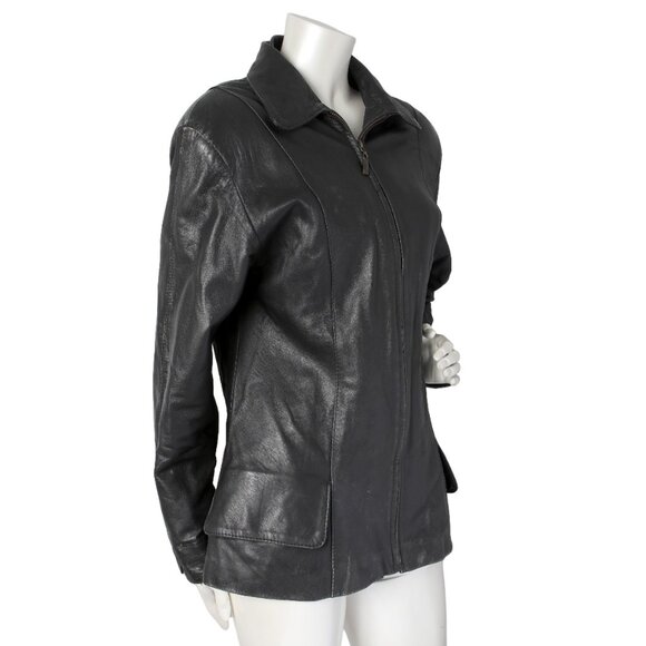 Vintage Edarly Calf Skin Leather Jacket Black Zipper Fitted Lined Coat Mexico - Picture 4 of 16